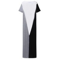 Casual Women Short Sleeve Splice Color Loose Long Maxi Dresses